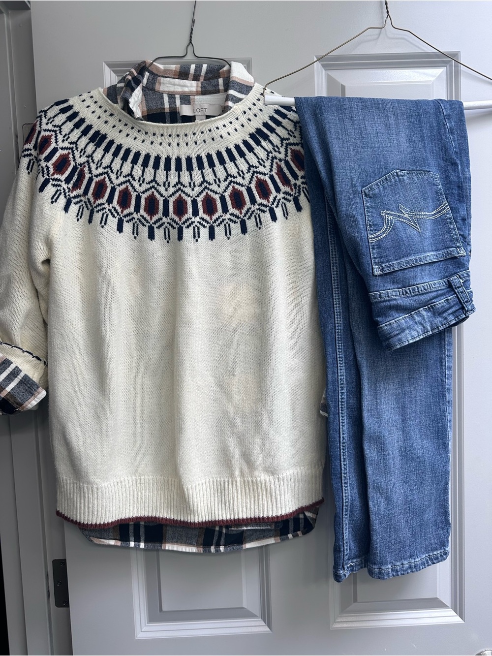 Fall Outfit Bundle! Flannel plaid, fair isle and denim